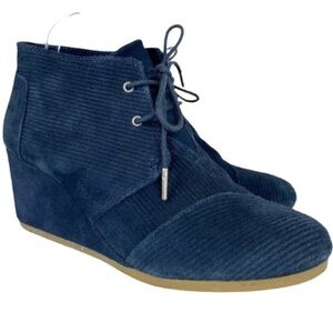 TOMS Navy Blue Suede Corduroy Desert Wedge Booties Size:  12 Ankle Boot